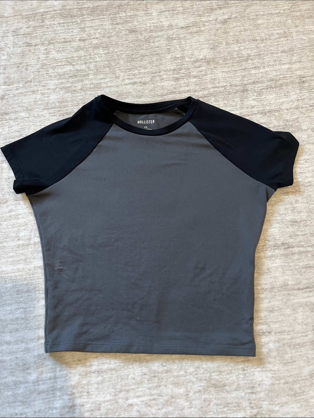 Hollister Raglan Tee in Charcoal Body with Black Sleeves